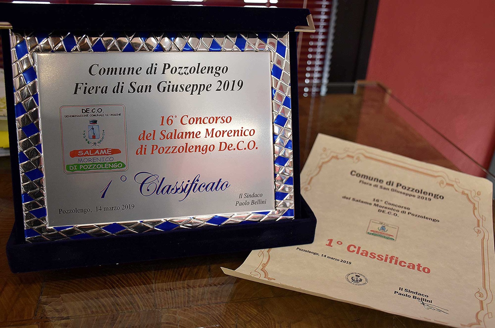 Targa 1° Classificato Fiera San Giuseppe 2019 – 16° Concorso Salame Morenico De.C.O.