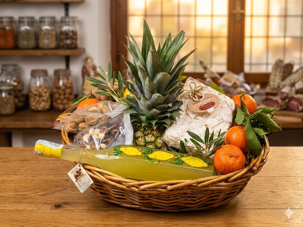 Cesto regalo natalizio con prodotti tipici italiani del Garda